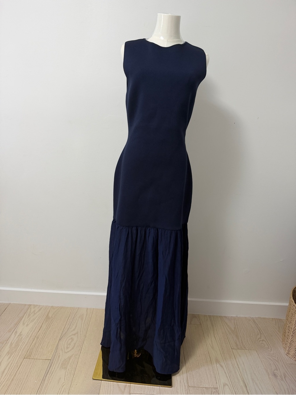 Zara NWT Navy Blue Sleeveless Maxi Dress with Pleated Skirt – Size Large - Picture 5 of 5